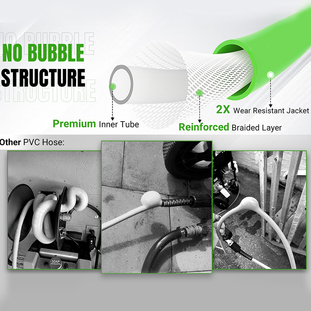 YAMATIC Pro Flexible Pressure Washer Hose with Solid Brass Quick Connectors~140℉