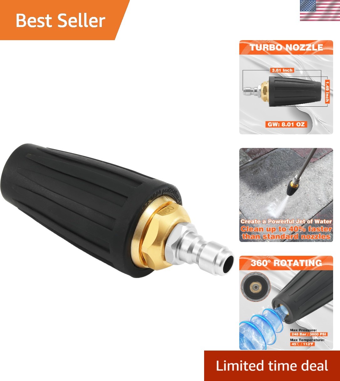 Versatile Turbo Nozzle Pressure Washer Tip – 3600 PSI for Efficient Cleaning