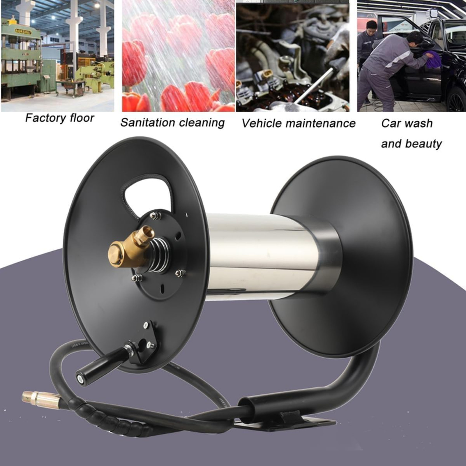Pressure Washer Hose Reel，100FT Power Washer Hose Reel 3/8″ NPT Outlet Pipe