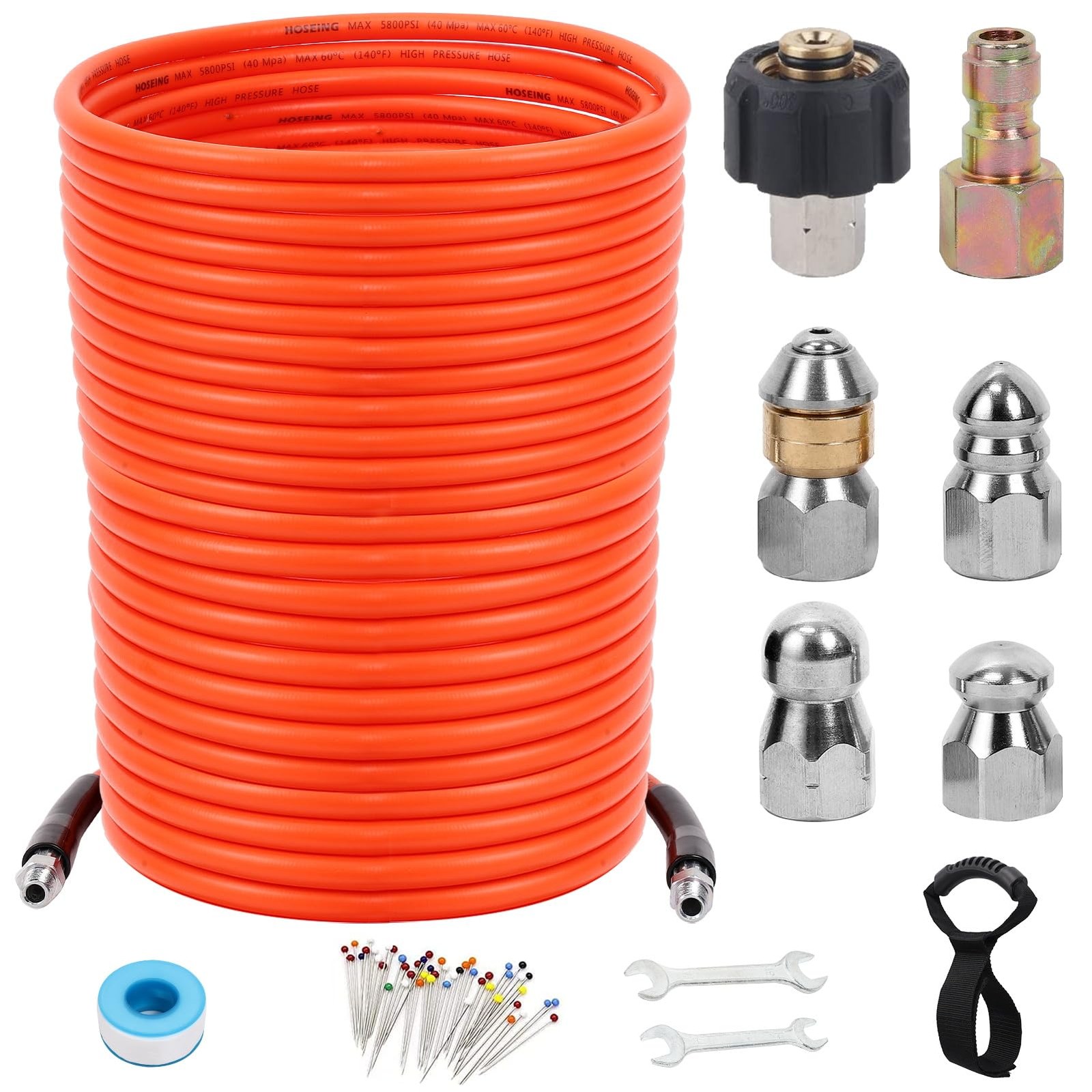 150FT Sewer Jetter Kit for Pressure Washer, 5800 PSI Water Jet Drain Cleaner …