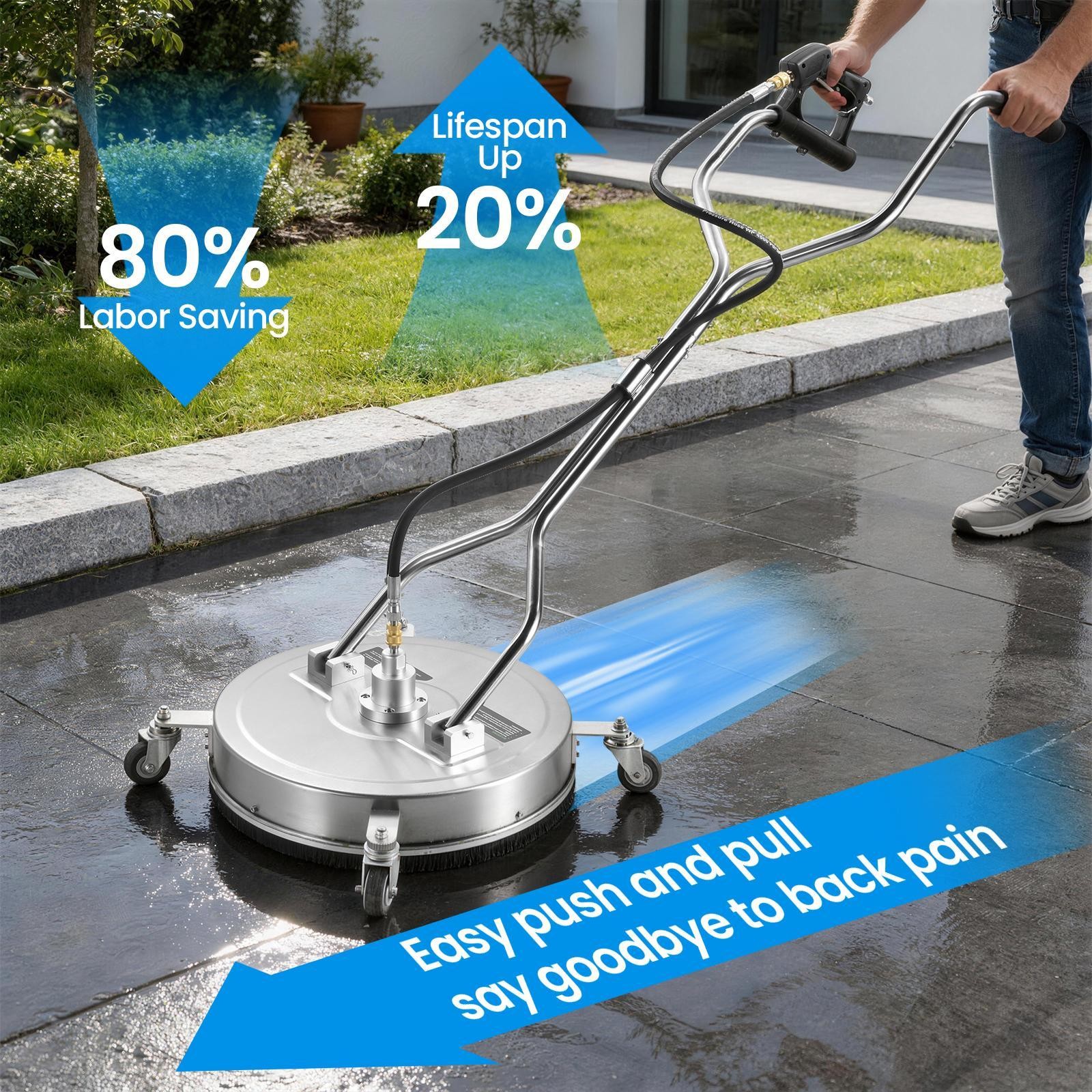 12/24″ Pressure Washer Surface Cleaner 4 Wheels Dual Handle 4500 Max PSI USA-