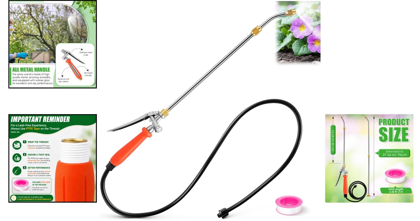 Retractable Stainless Steel Sprayer Wand with Hose and Locking Switch Function