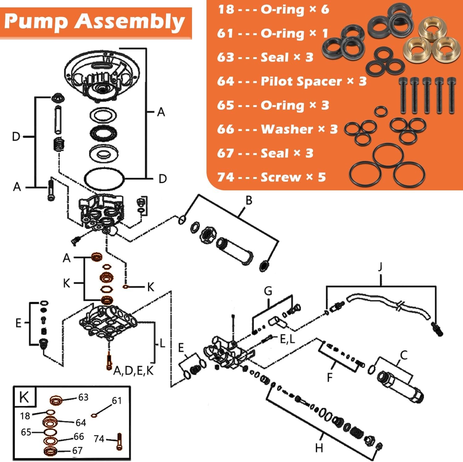 Pressure Washer Seal Kit Set For Briggs & Stratton 190595GS 190711GS