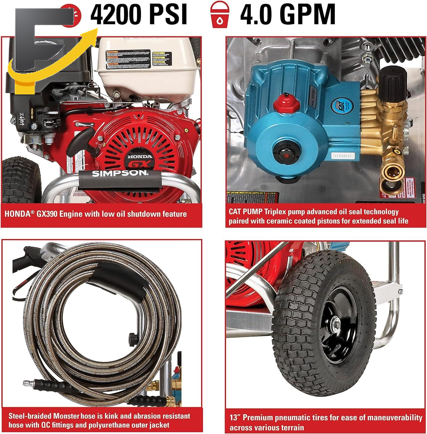 Simpson Cleaning 4200 PSI Gas Pressure Washer 4.0 GPM Power Washer for Commerci