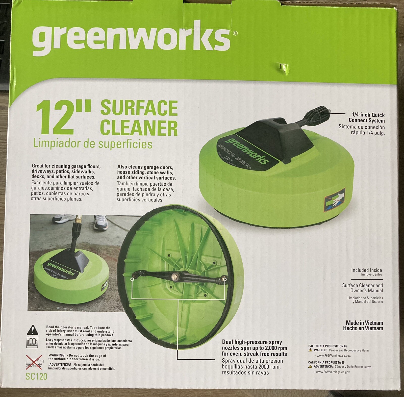 Greenworks 12 inch Pressure Washer Attachment Surface Cleaner Up to 2300 Psi