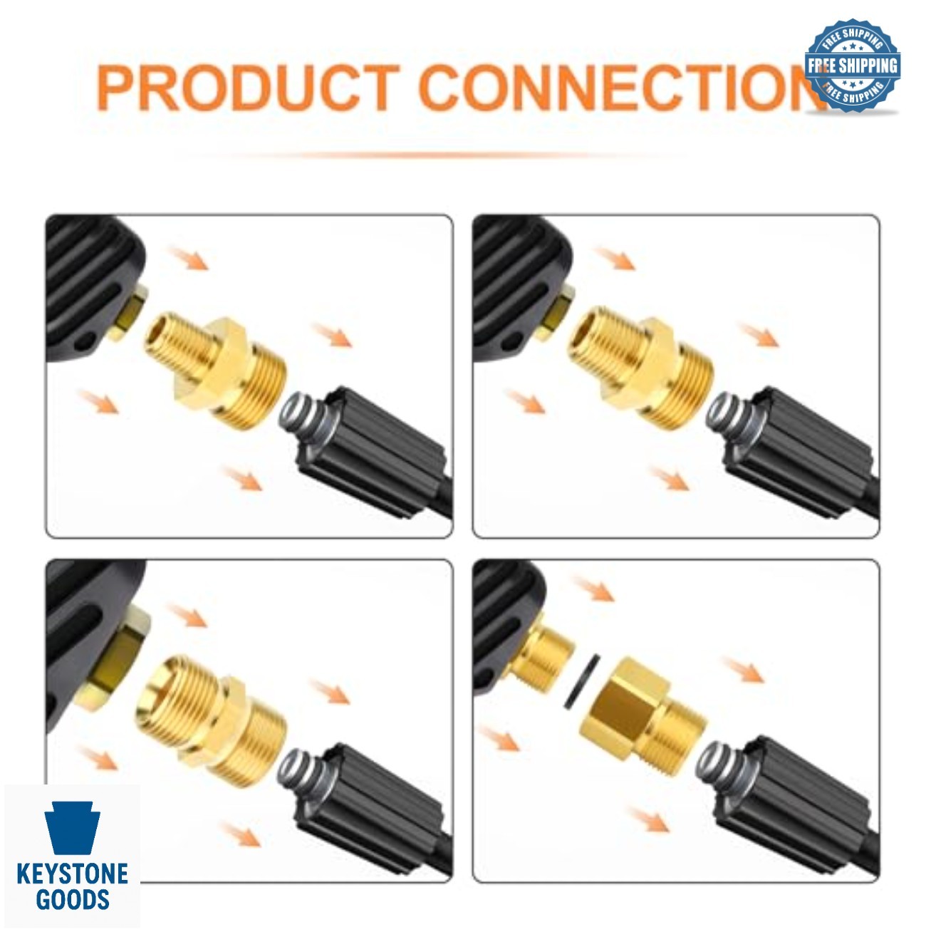 Brass M22 Pressure Washer Fitting Kit 4 Piece Adapter Connector Set Brass