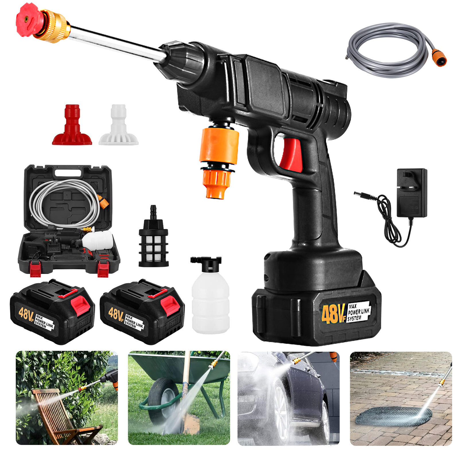 Portable Cordless Electric High Pressure Water Spray Car Gun Washer Cleaner Yard
