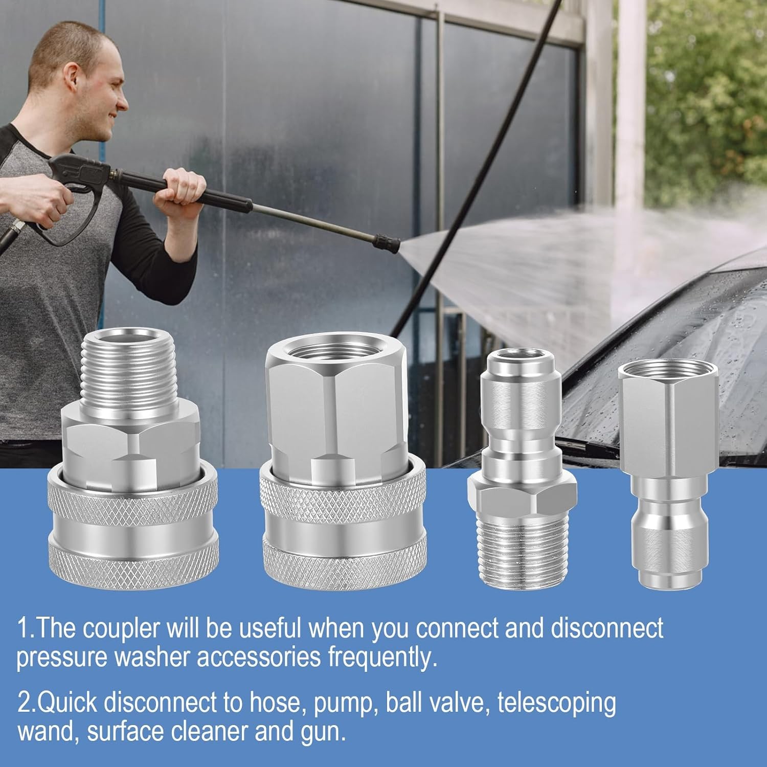 8PCS 3/8 Inch Pressure Washer Quick Connect Fittings Kit, Stainless Steel Male a