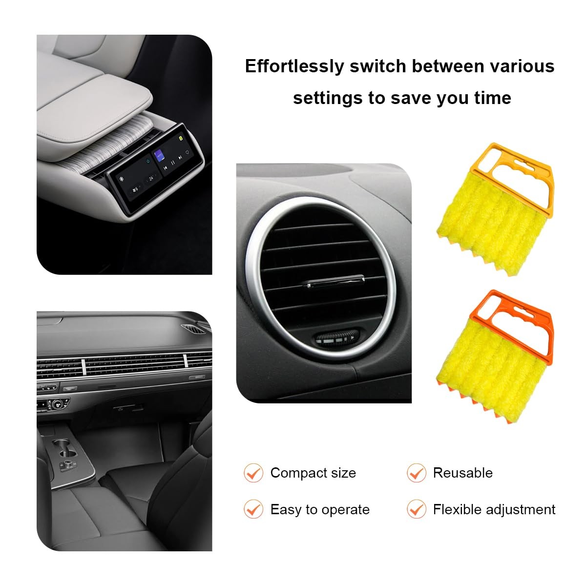 Sun Walker 2 PCS Blind Cleaner Duster Tool, 7-Finger Auto Orange+Yellow