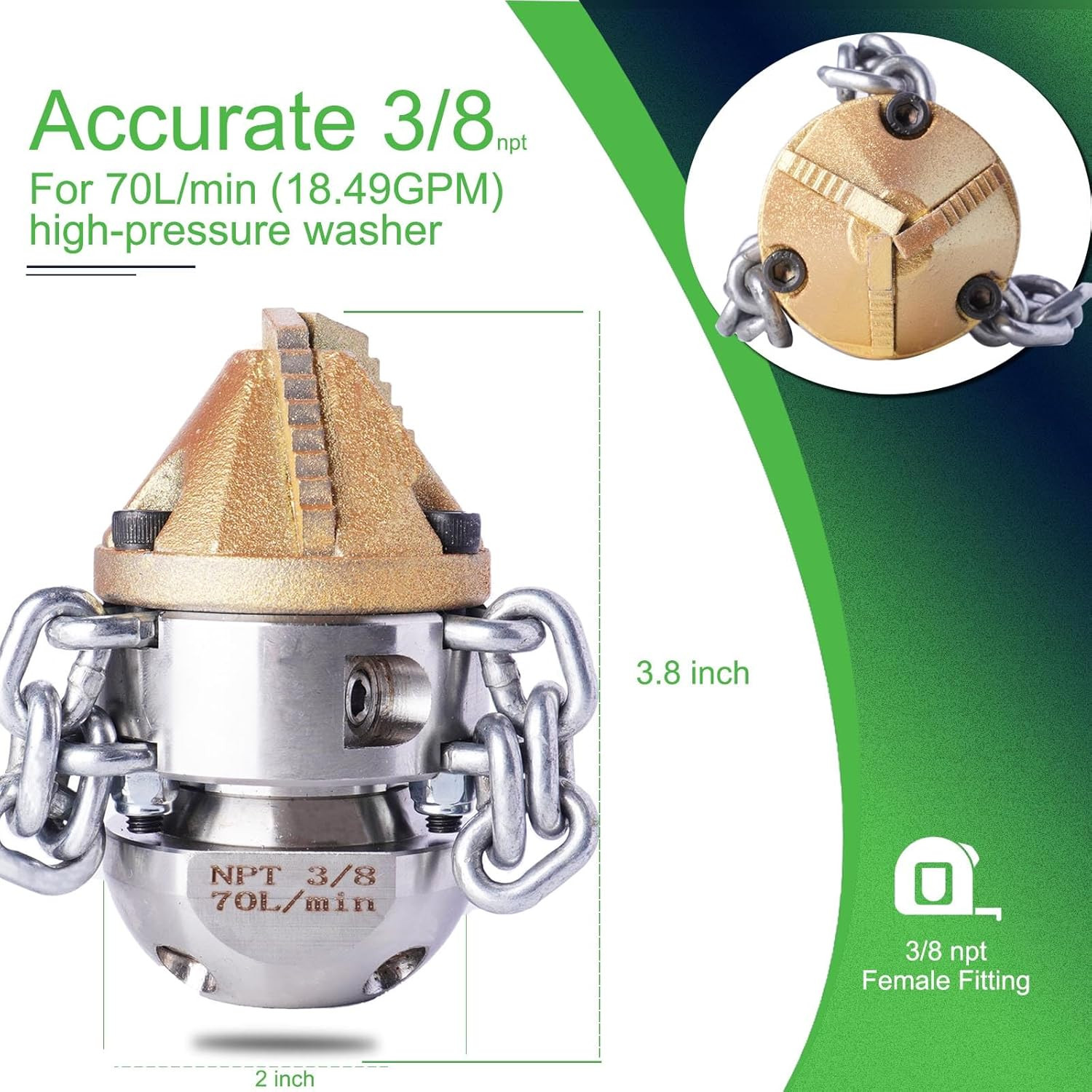 3/8″ NPT Sewer Jetter Rotating Nozzle for 2900 PSI Pressure Washers
