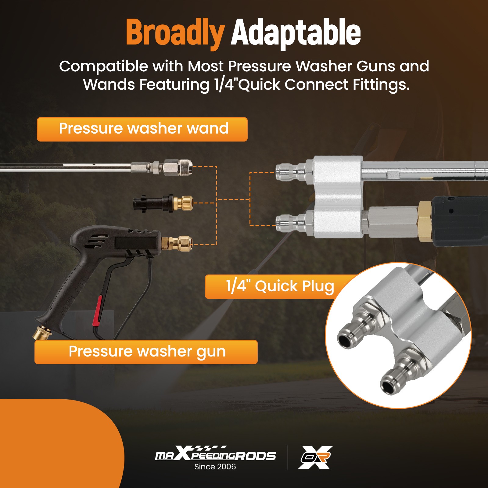 Adjustable Pressure Washer Nozzle 2-in-1 6000 PSI Soft Wash Tip 0-60° Spray