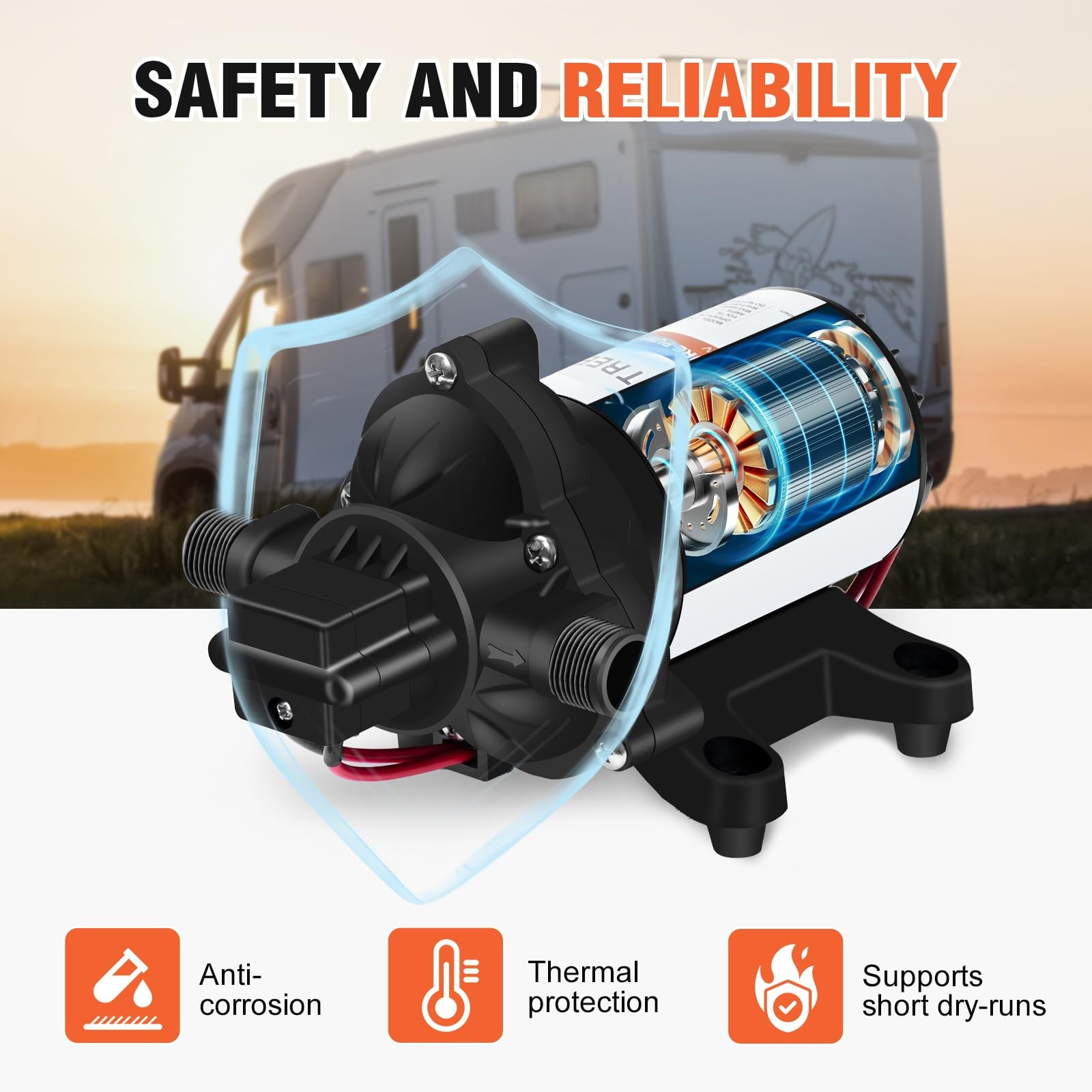 YOUNGTREE 12V DC RV Water Diaphragm Pump 3.5 GPM 45PSI, 12Volt Self-Priming F…
