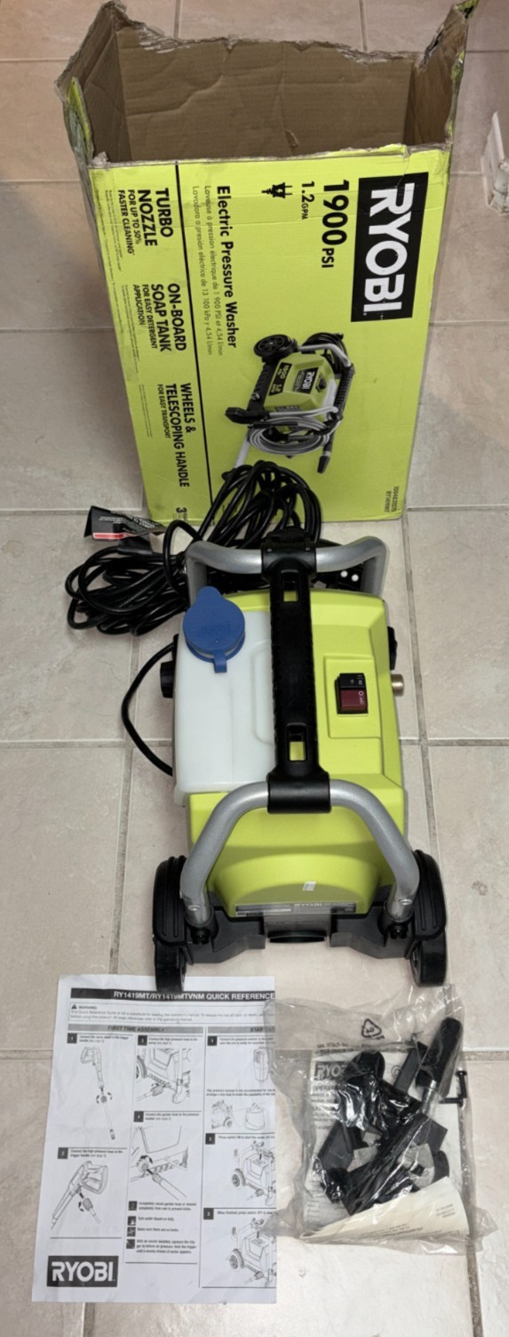 RYOBI RY1419MT 1900 PSI 1.2 GPM Electric Pressure Washer – No Hose or Wand