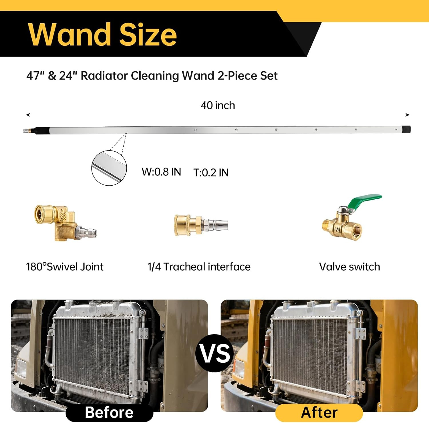 40″ Radiator Cleaning Wand, 4500 PSI Radiator Cleaner Wand Water & Air Dual-Use,