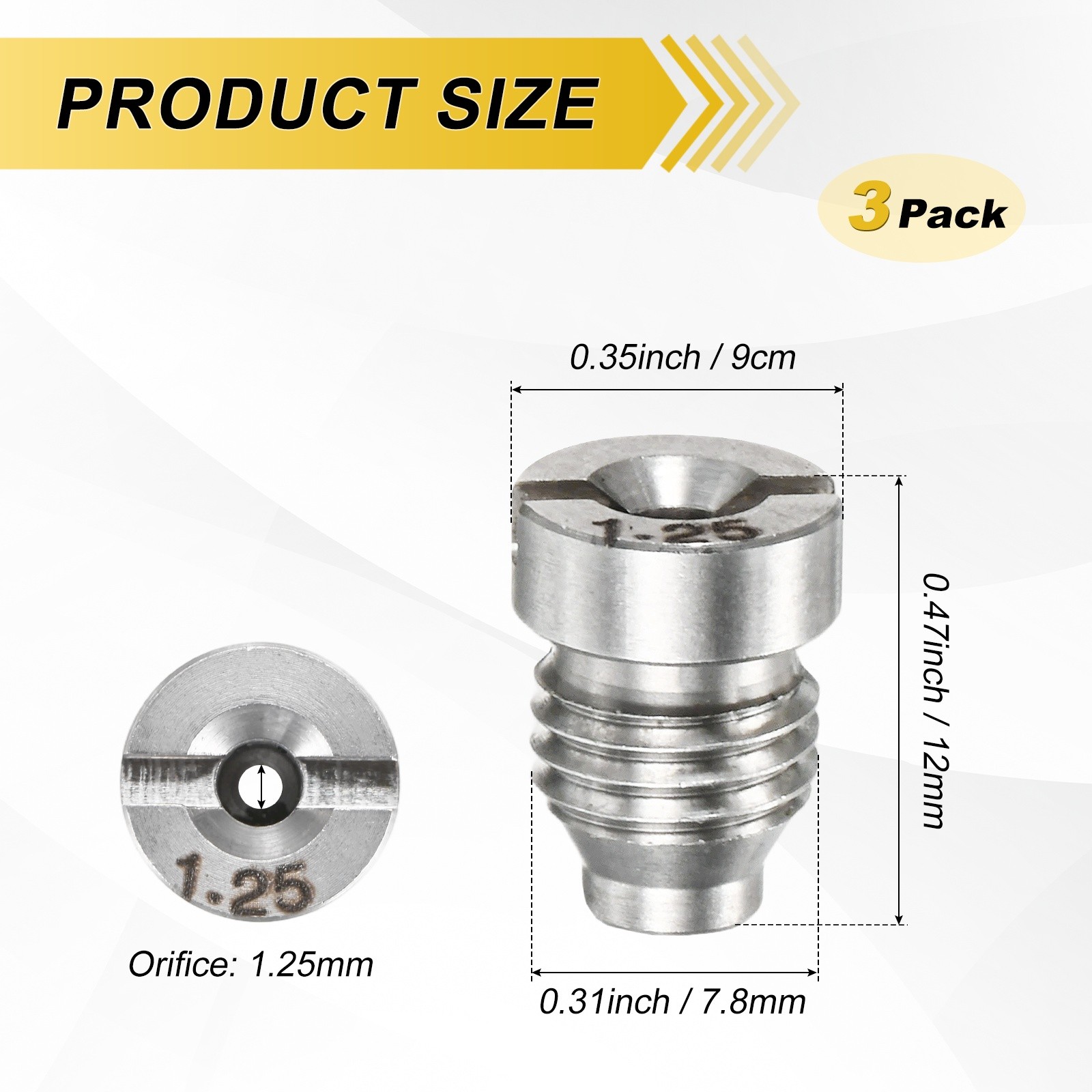 3-Pack 1.25 mm Stainless Steel Foam Cannon Orifice Nozzle Tips for Car Wash
