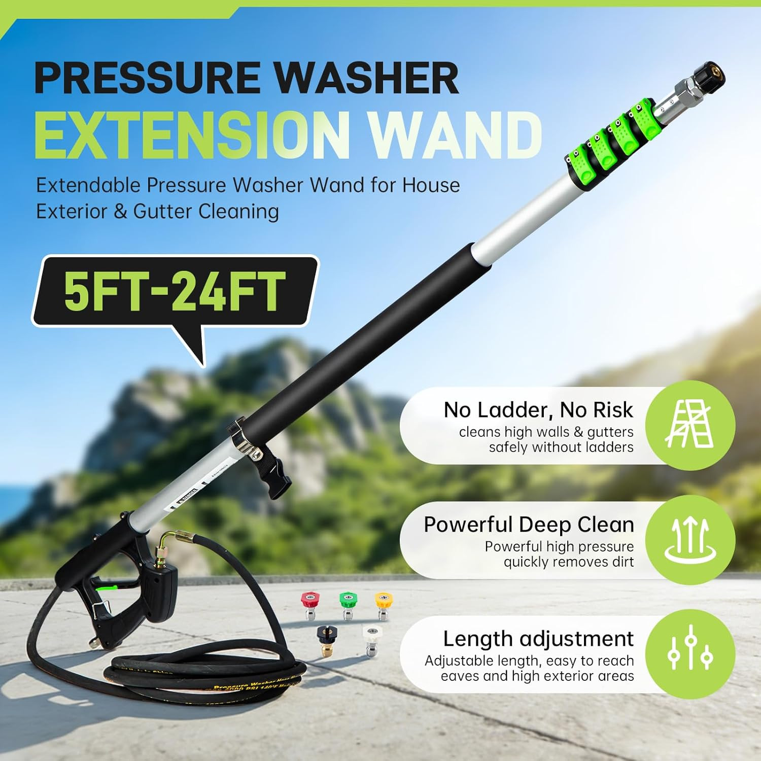 24 FT Telescoping Pressure Washer Wand with Pressure Washer Extension Wand,Gutte