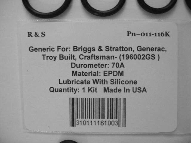 Briggs & Stratton,Troy Bilt & Generac 196002GS O-Ring Kit For Guns,Hoses/R&S 01