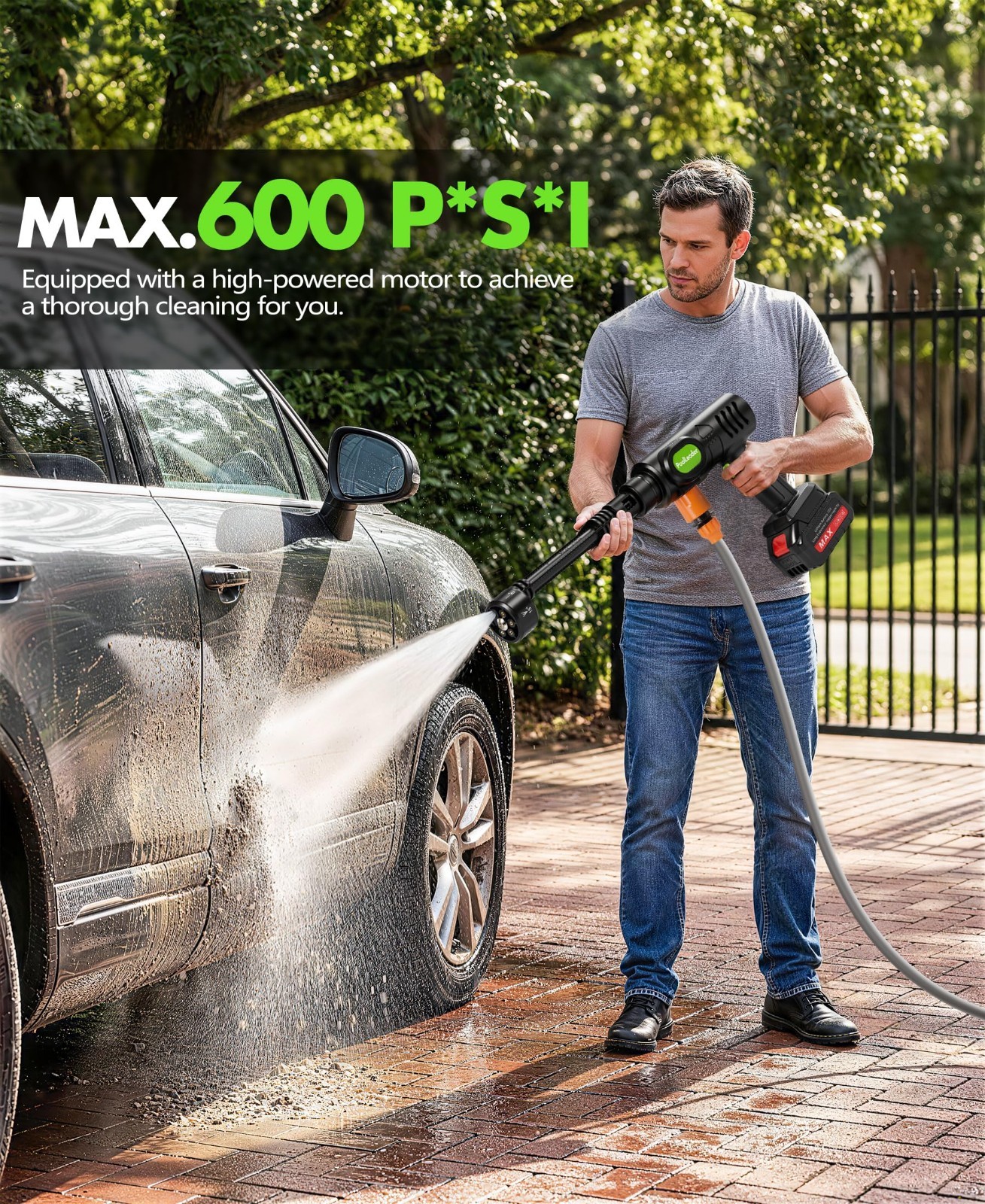 Portable Cordless Car Wash Tool – 6-in-1 Nozzle & Foam Cannon, Battery Operated