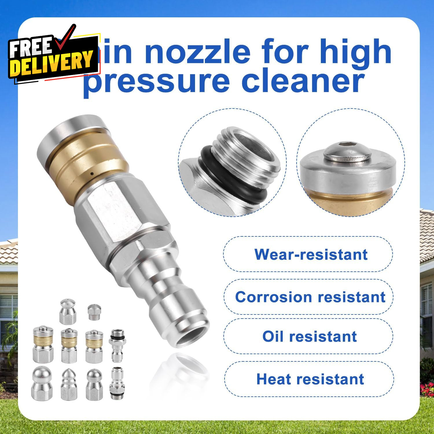 10Pcs Sewer Jetter Nozzle Kit – Stainless Steel 1/4 & 3/8″ NPT Quick Connect…