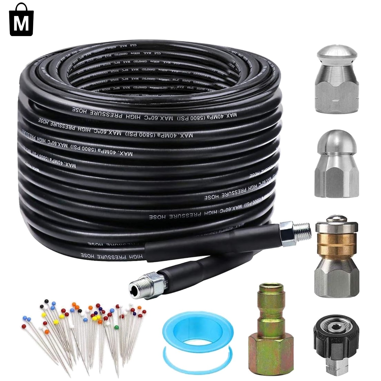 Versatile 50FT Sewer Jetter Kit for High PSI Pressure Washing and Cleaning
