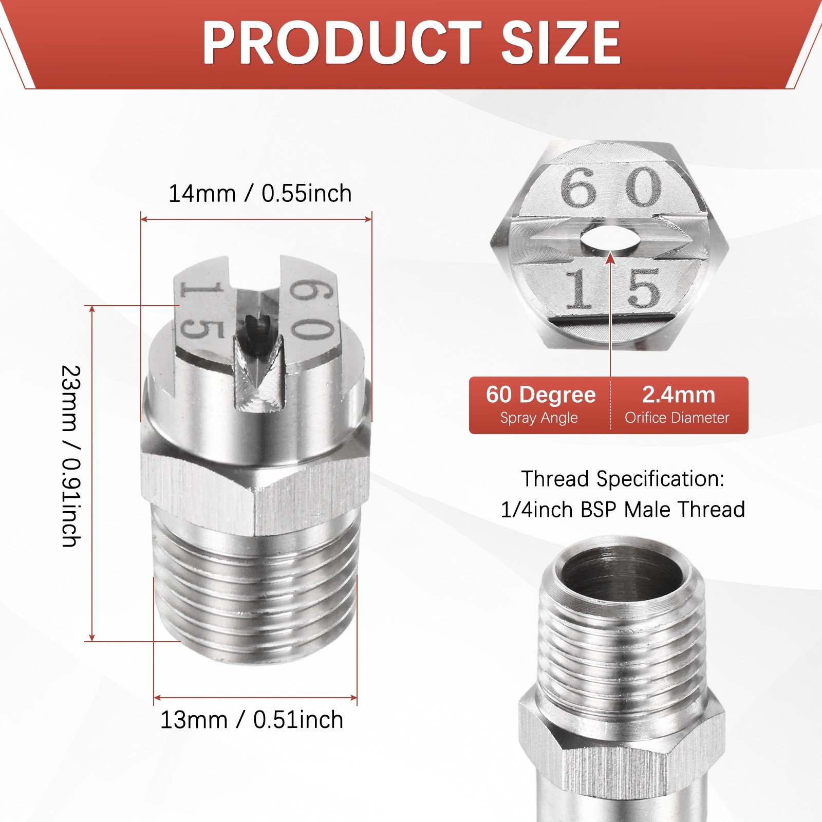 1/4″BSP 60° Flat Fan Spray Tip [3PCS] – Pressure Washer Nozzles [2.4MM]