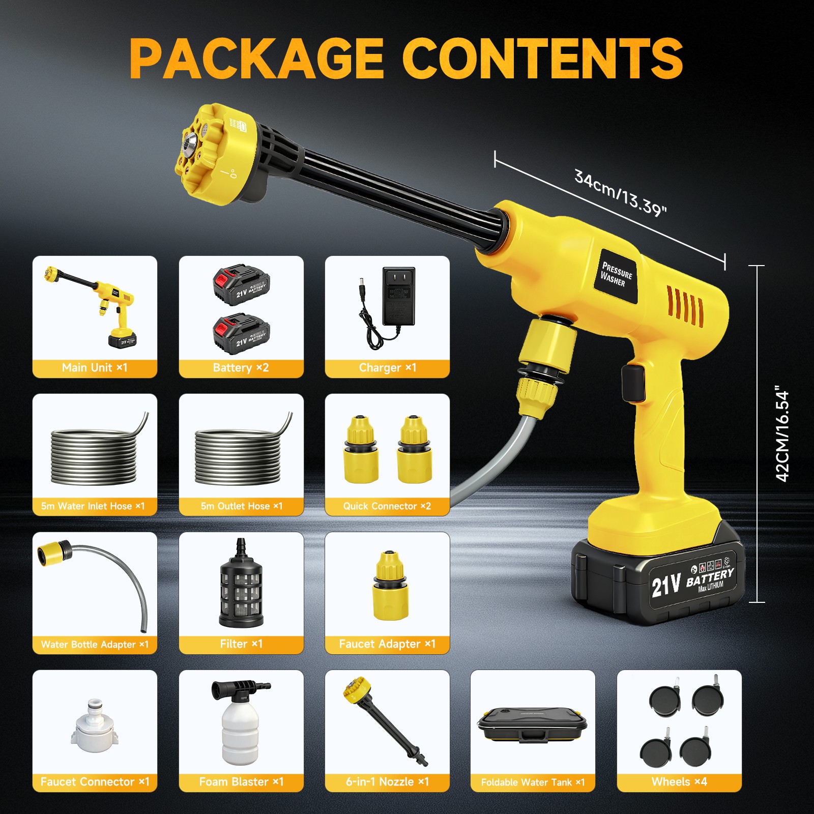 1160PSI Cordless Electric High Pressure Washer w/ 14 Gal Fold Tank 6-in-1 Nozzle