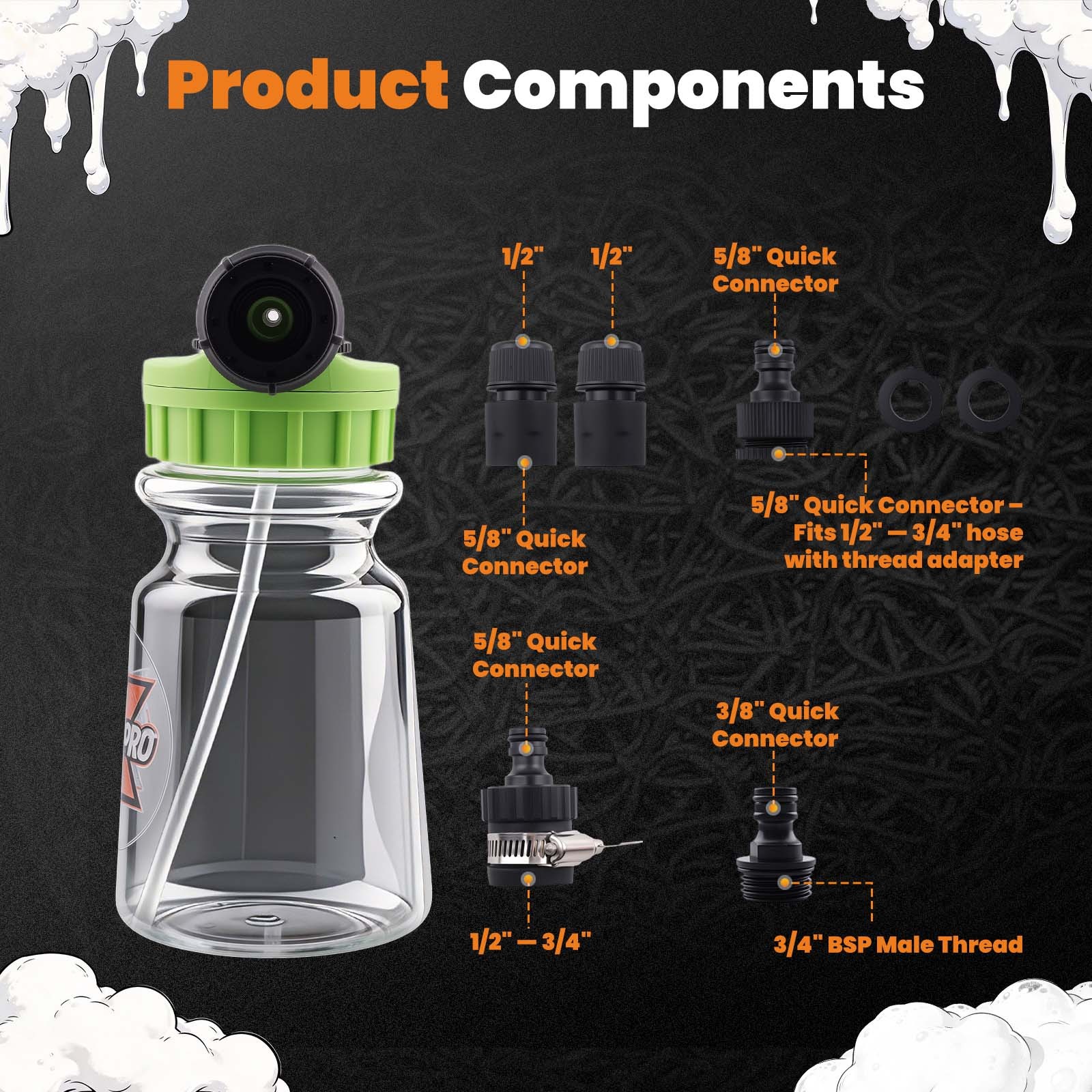 1L Foam Cannon Adjustable Soap Gun for Car Wash Garden Hose Connector Kit