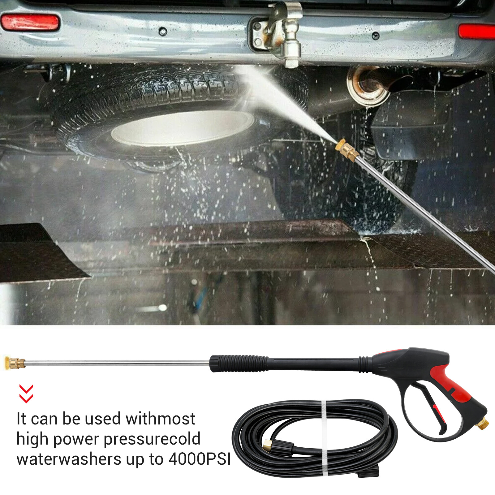 4000PSI High Pressure Car Power Washer Gun Spray Wand Lance Nozzle and Hose Kit