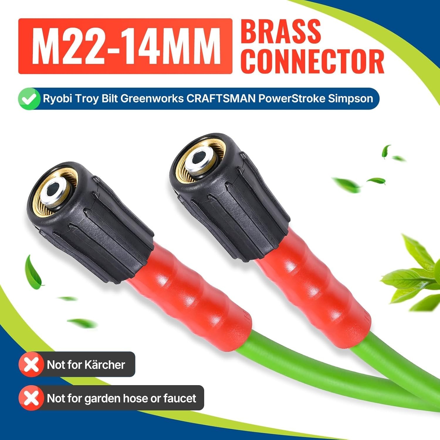Super Flexible 50FT Pressure Washer Hose – 3200 PSI with Quick Connect Adapters