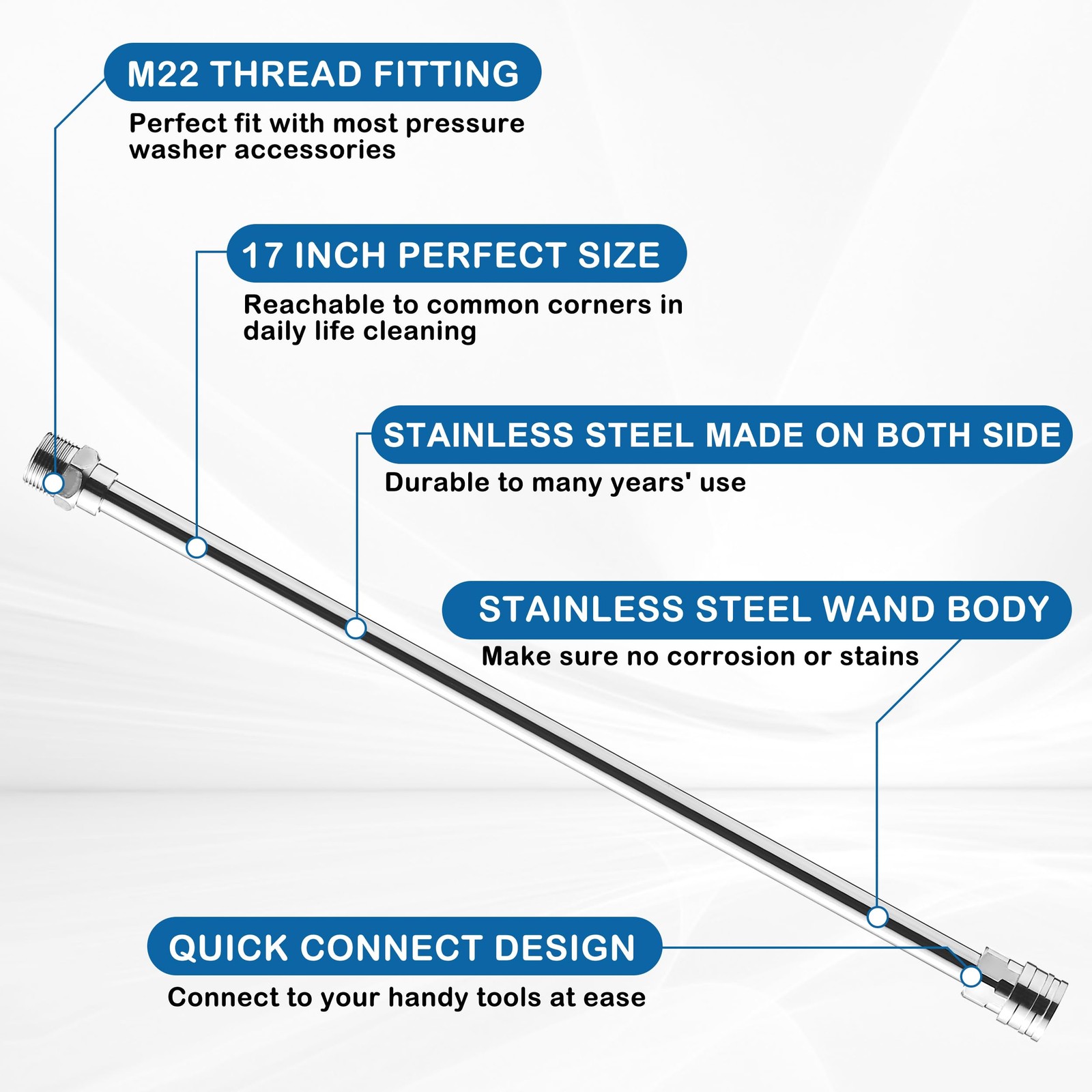 Pressure Washer Wand Extension Kit Stainless Steel Lance M22 1/4 Inch 17 Inch