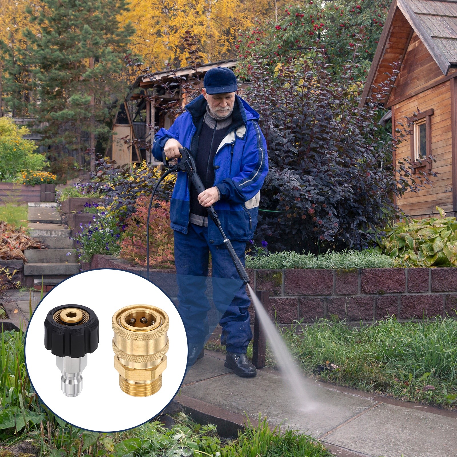 M22 15mm&3/8″ Female to 3/8″&M22 15mm Male Pressure Washer Adapter Brass Fitting