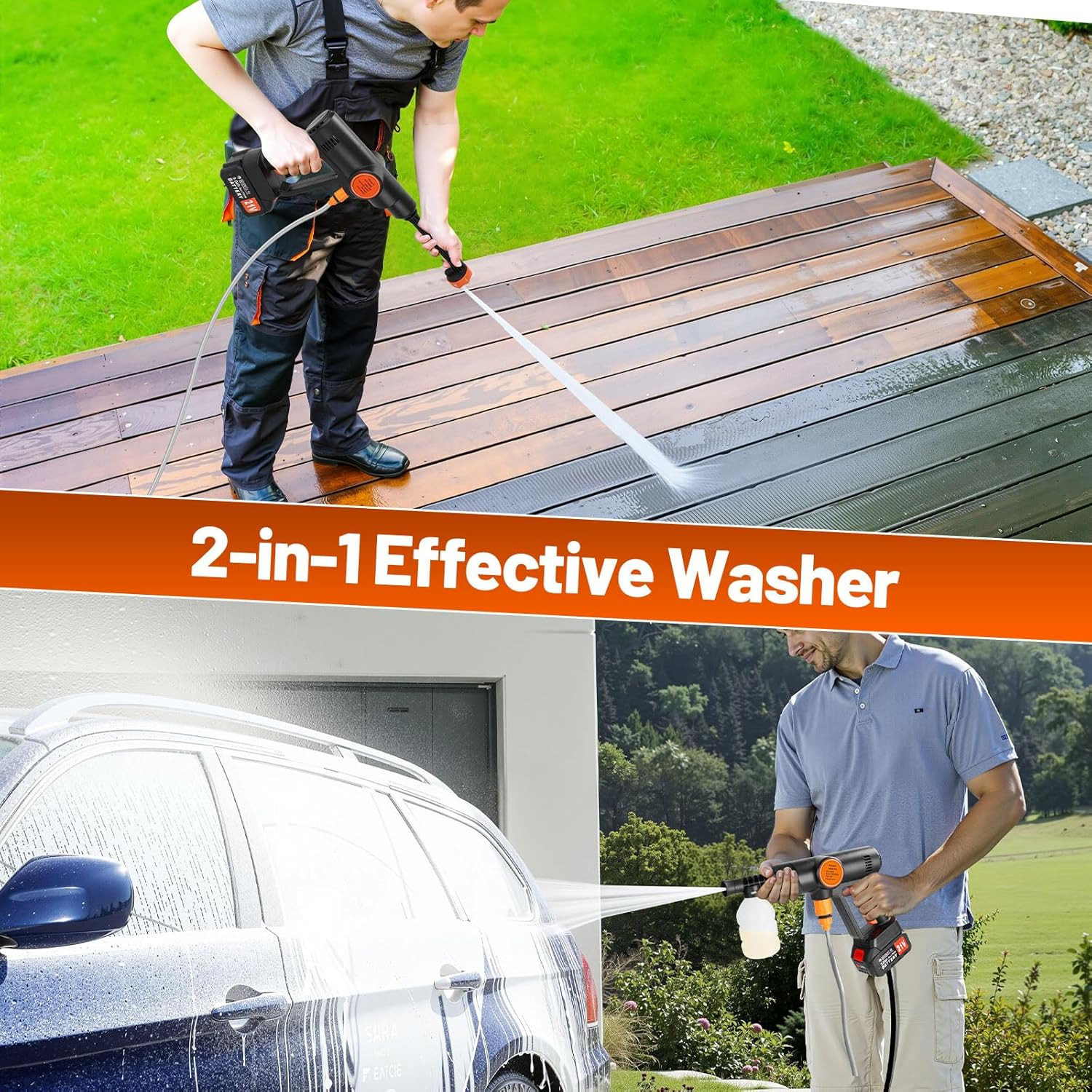Cordless Handheld Washer Brushless Motor, 6000Mah Battery Operated Car Washer 6-