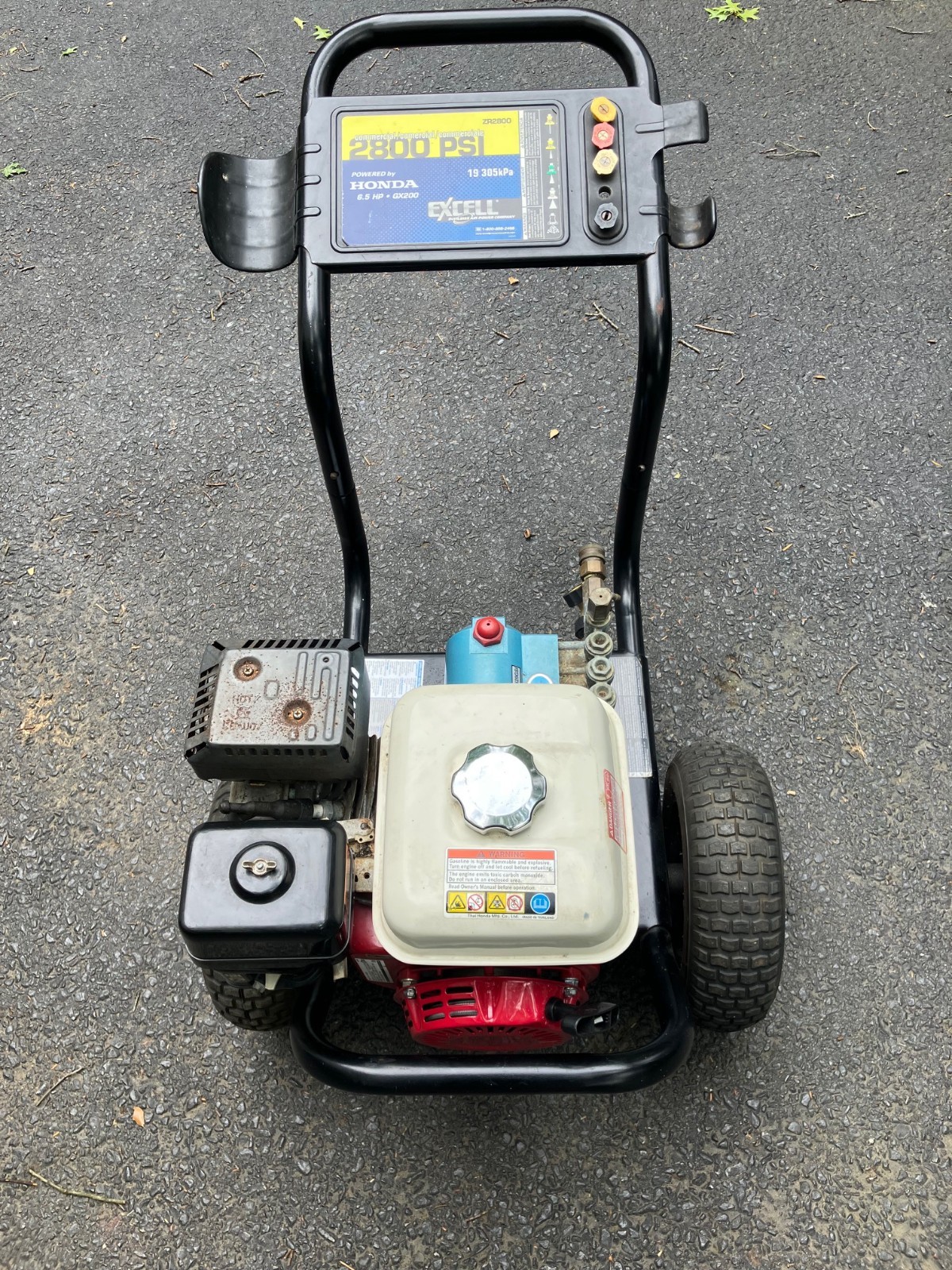 Excell ZR2800 Commercial Pressure Washer: Honda 6.5hp Engine, hose + attachments