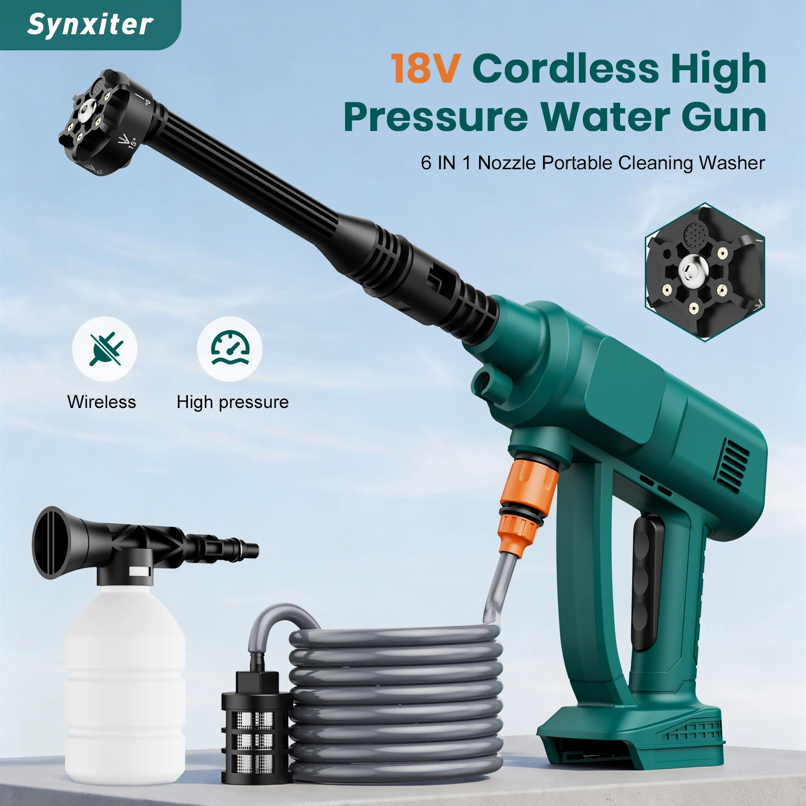 Cordless High Pressure Electric Washer for Makita 18V Battery 6 in 1 Spray Gun H