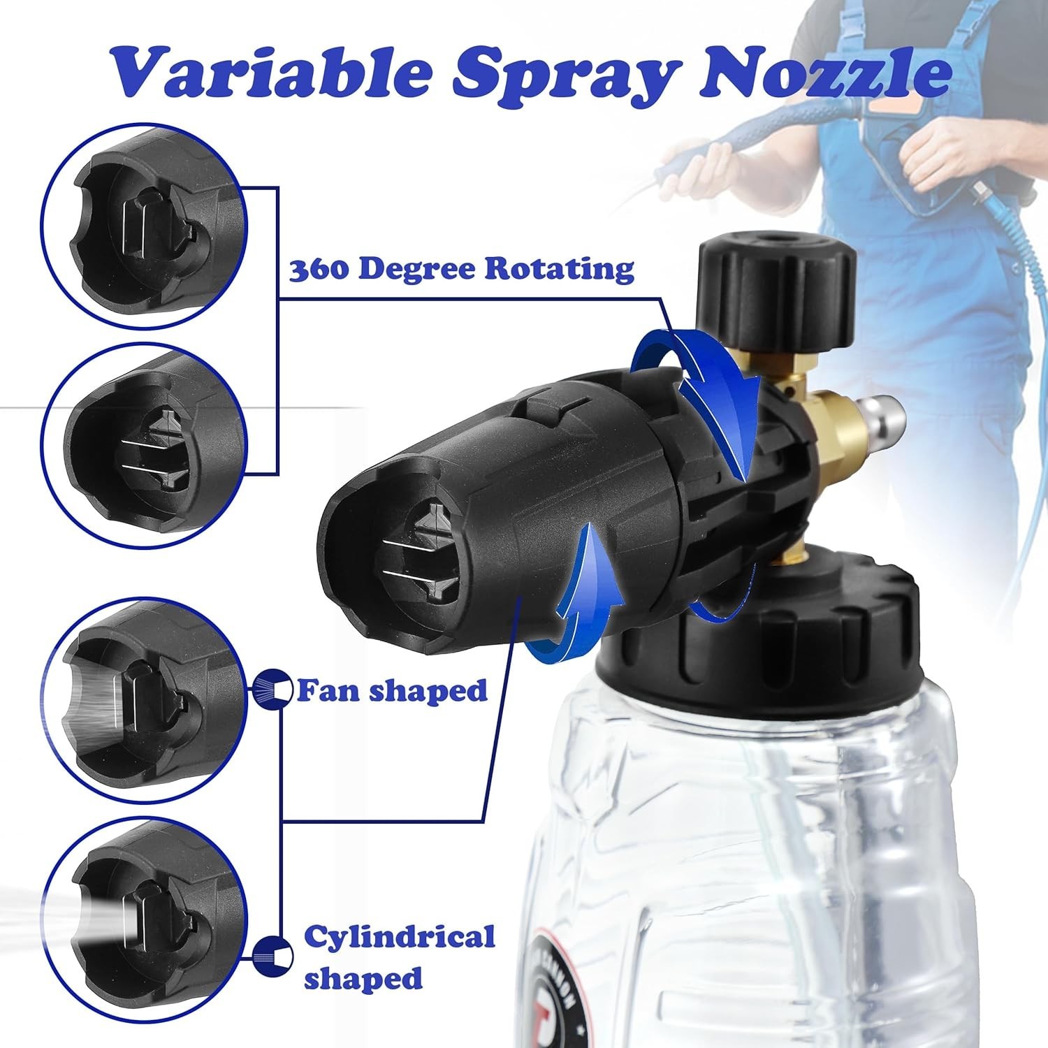 Pressure Washer Foam Cannon Kit with Dual Connector & 5 Nozzle Tips 1L
