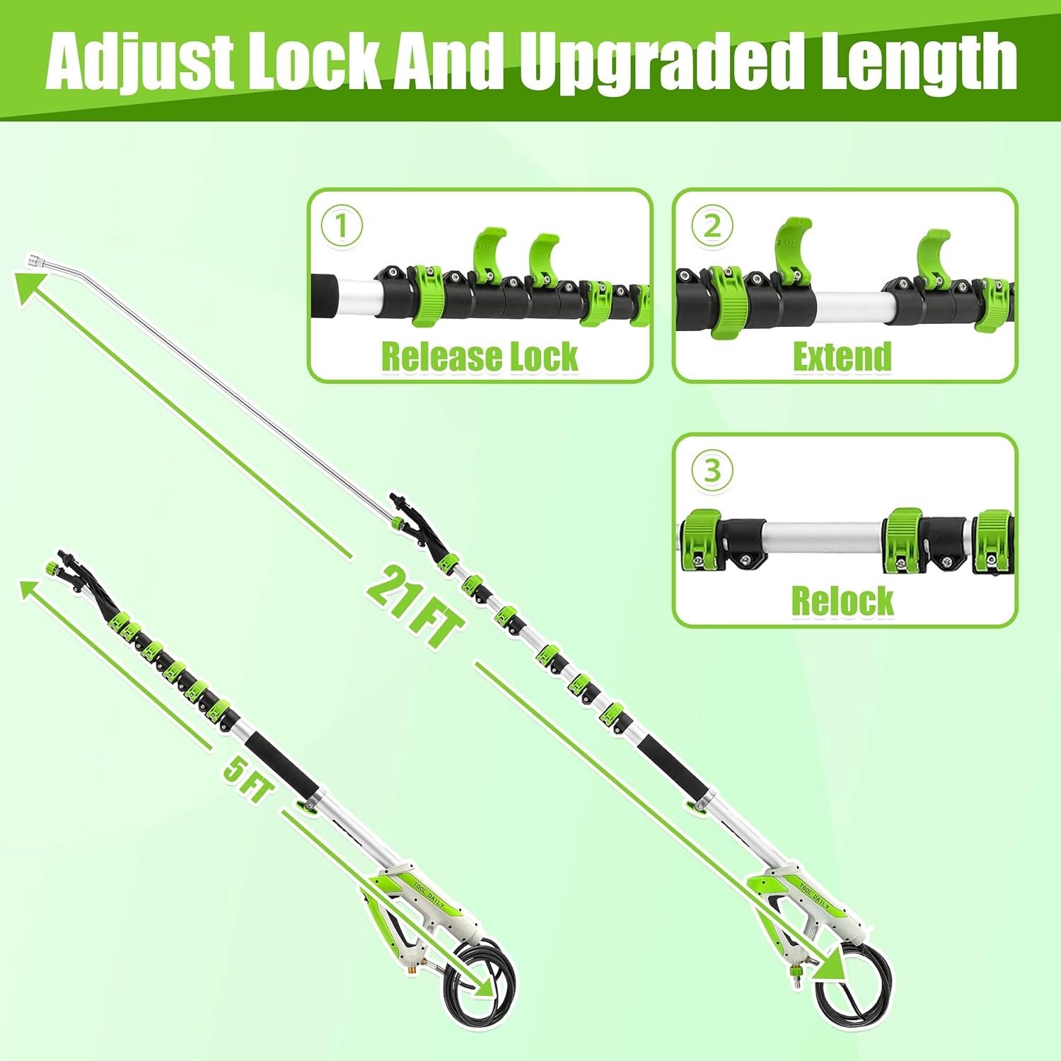 21FT Telescoping Pressure Washer Wand with Brush, Power Washer Extension Wand