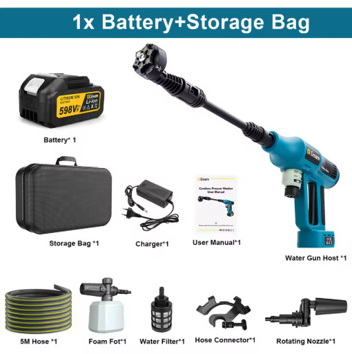 Gisam 250Bar Brushless Pressure Washer Gun 4 Gear for Makita 18V Battery
