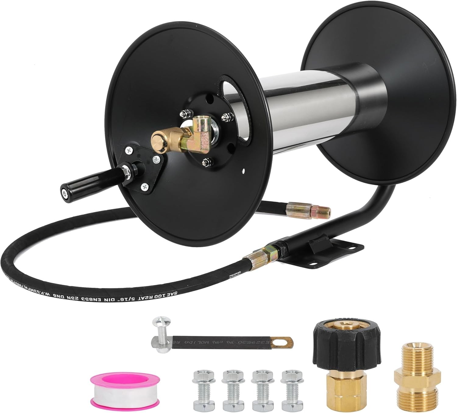 4000 PSI 150FT Heavy-Duty Steel Pressure Washer Reel, 3/8″ NPT w/ Hand Crank