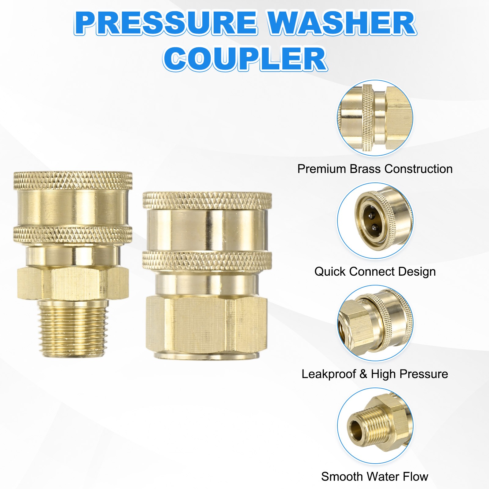 2-Pack Brass 3/8 Inch Female NPT Inner & Outer Thread Pressure Washer Coupler