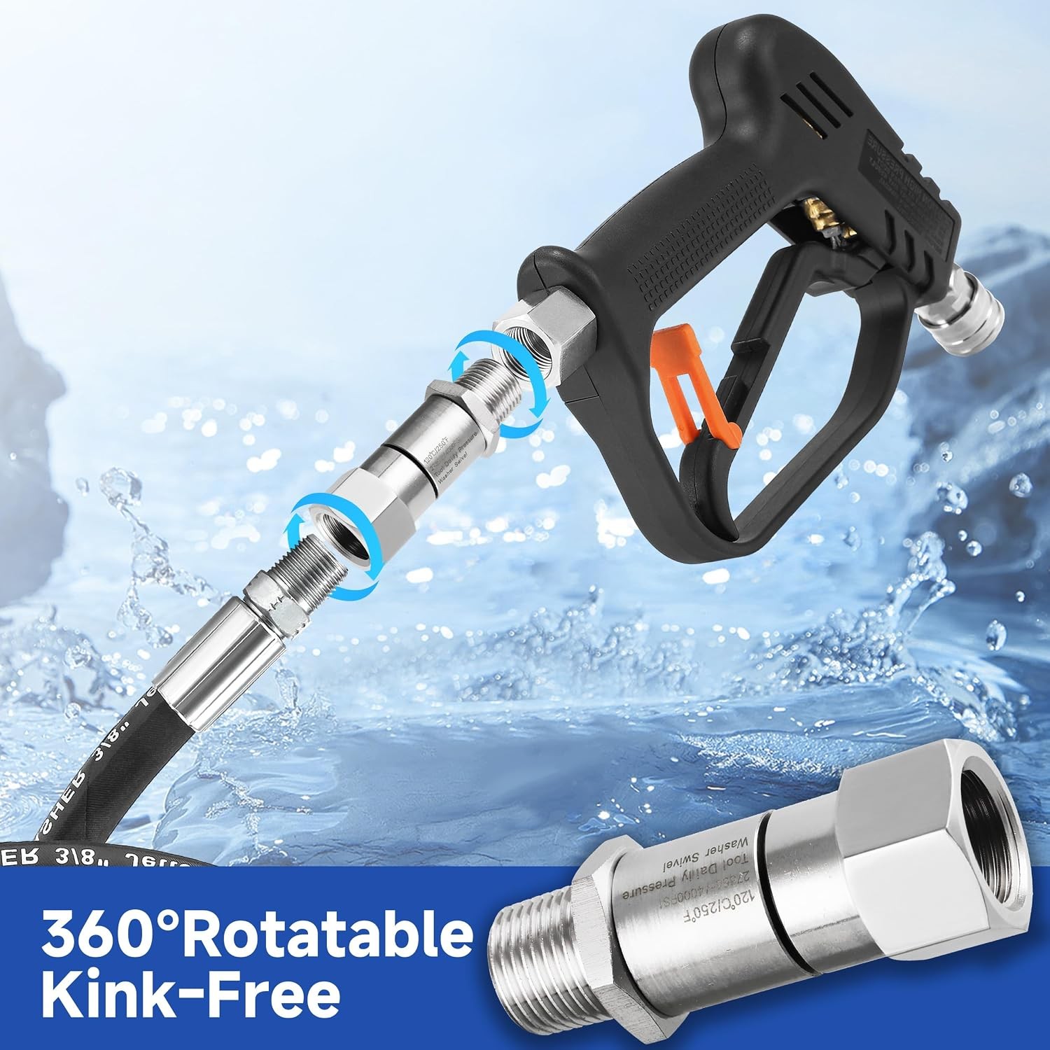 Pressure Washer Swivel 3 8 Inch NPT M Male Thread 4000 PSI Stainless Steel…