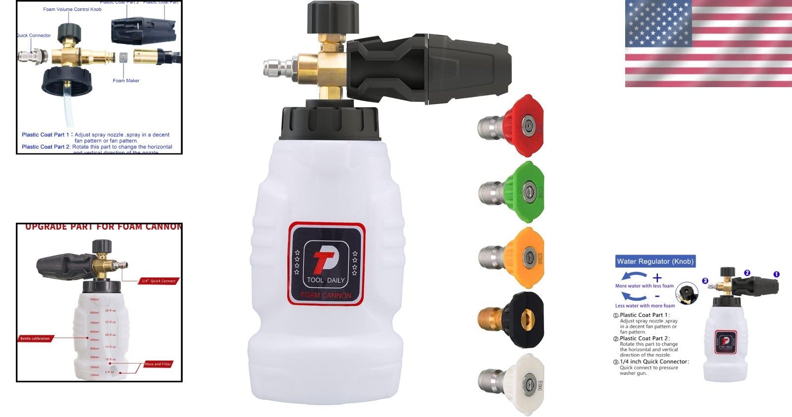 Power Washer Foam Cannon, 1L with Nozzles
