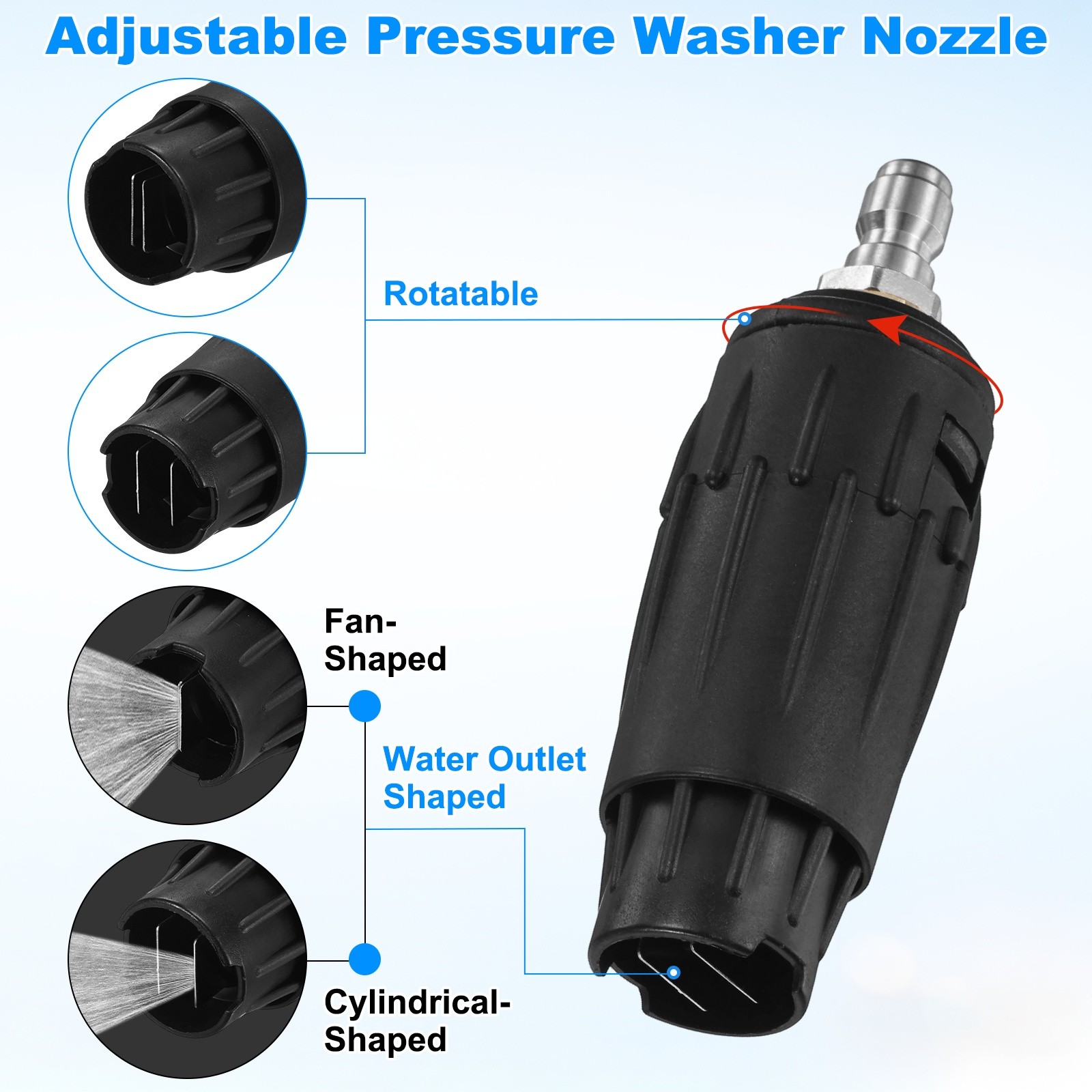 1-Pack Pressure Washer Tips, Adjustable Pressure Washer Nozzle, 2.5GPM [Black]