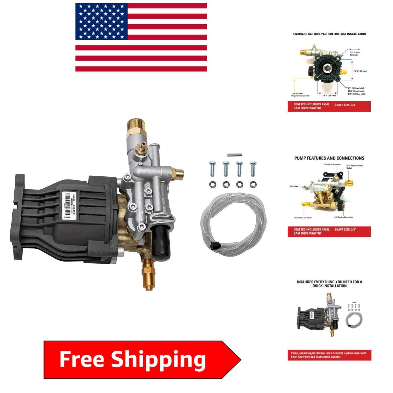 OEM Technologies 90029 3400 PSI Replacement Pressure Washer Pump Kit – Durabl…