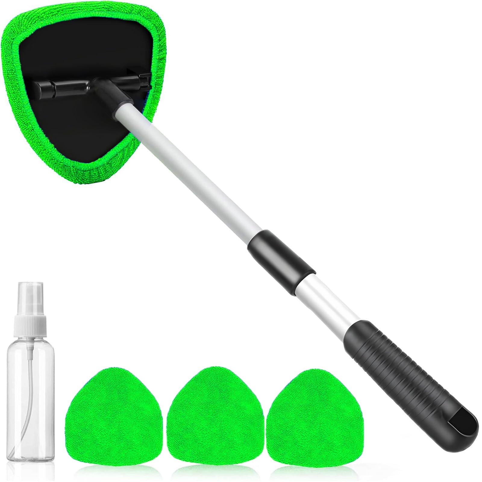 Windshield Cleaning Tool with 4 Reusable Microfiber Pads & Extendable Handle