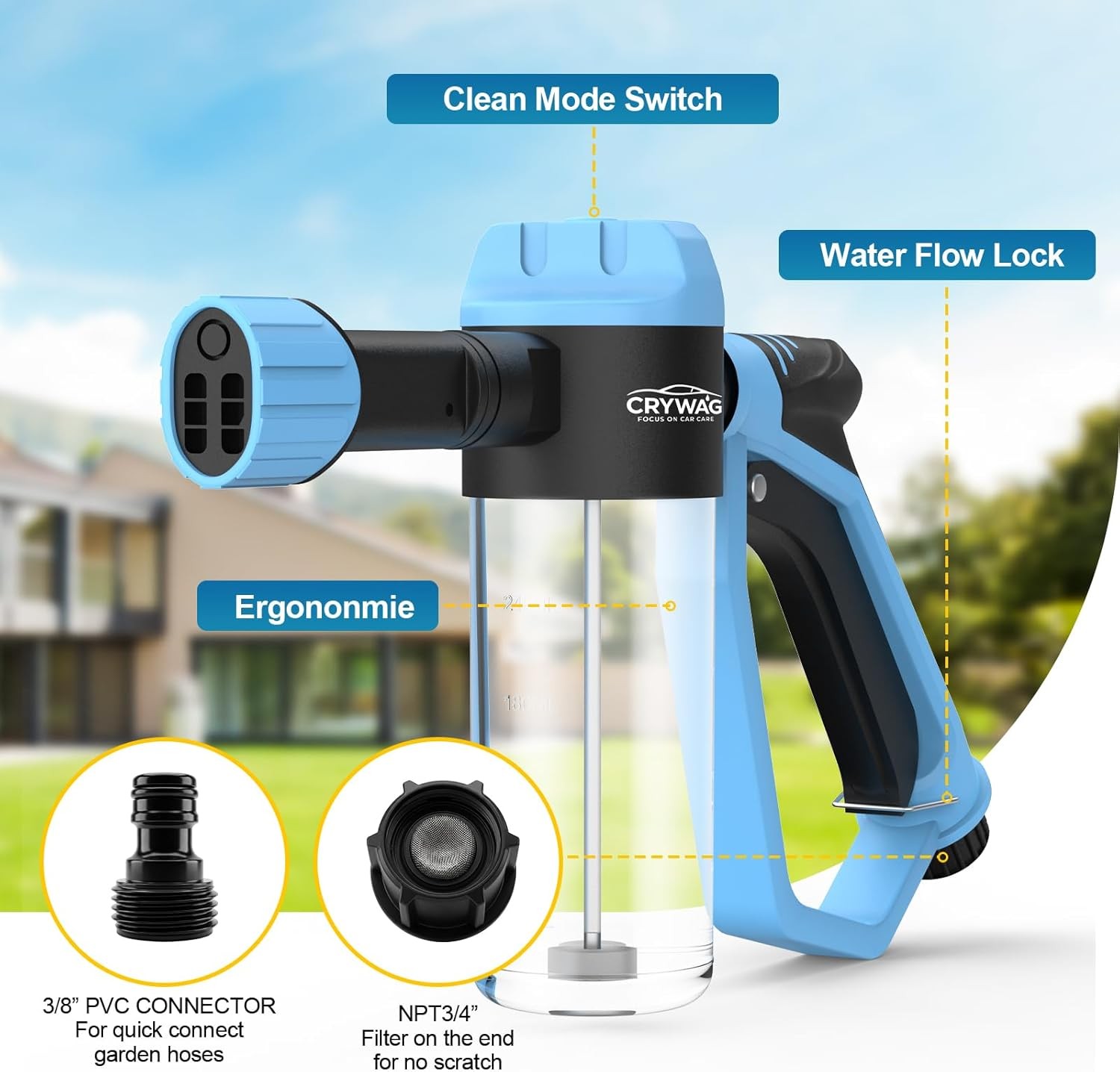 Car Wash Foam Gun for Garden Hose, Foam Cannon Car Wash Kit with Microfiber Wash