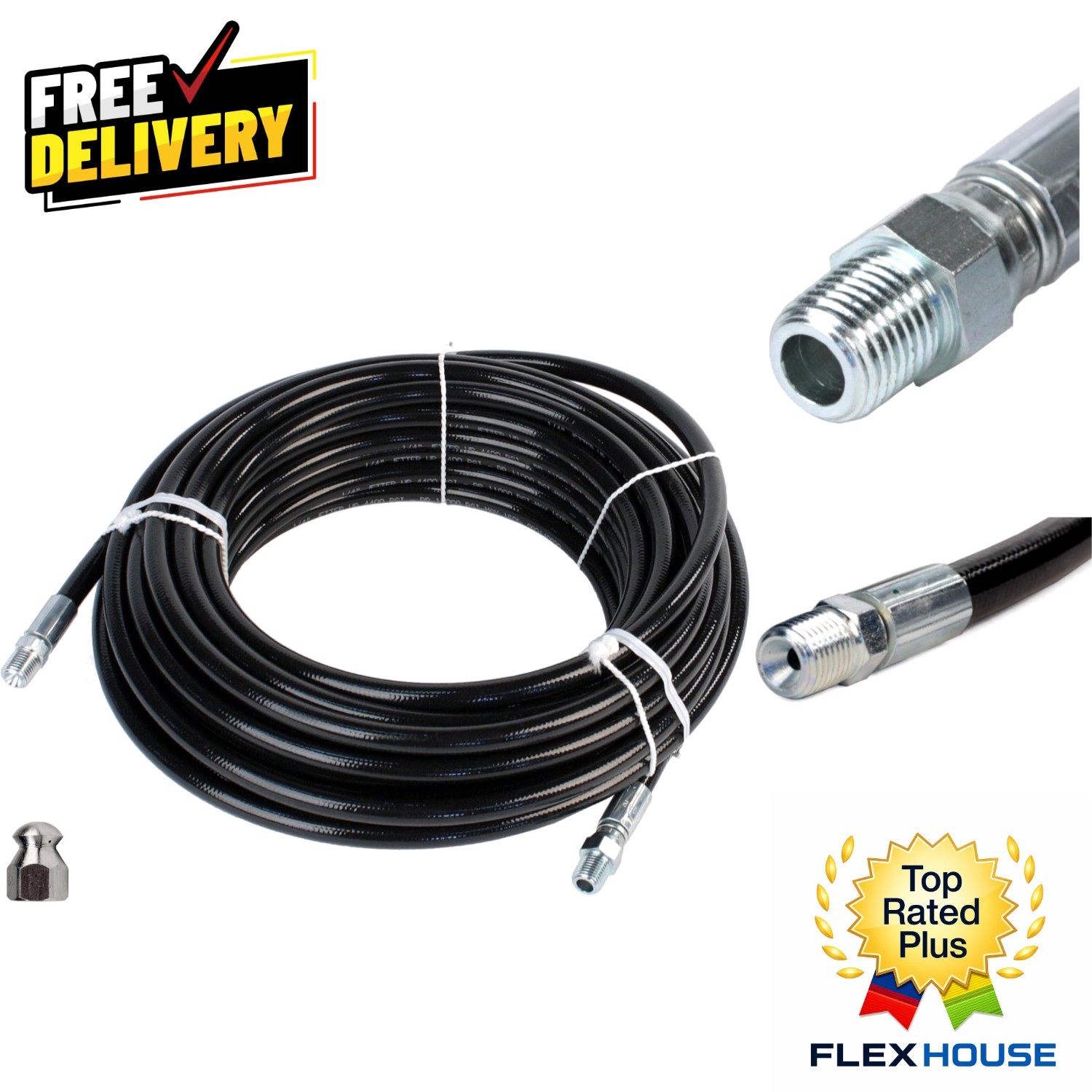 High-Performance 100′ Sewer Jetter Kit with 5.5 Orifice Nozzle – 4000 PSI
