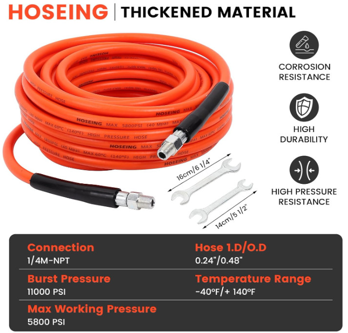 100FT Sewer Jetter Kit for Pressure Washer, 5800 PSI Water Jet Drain Cleaner