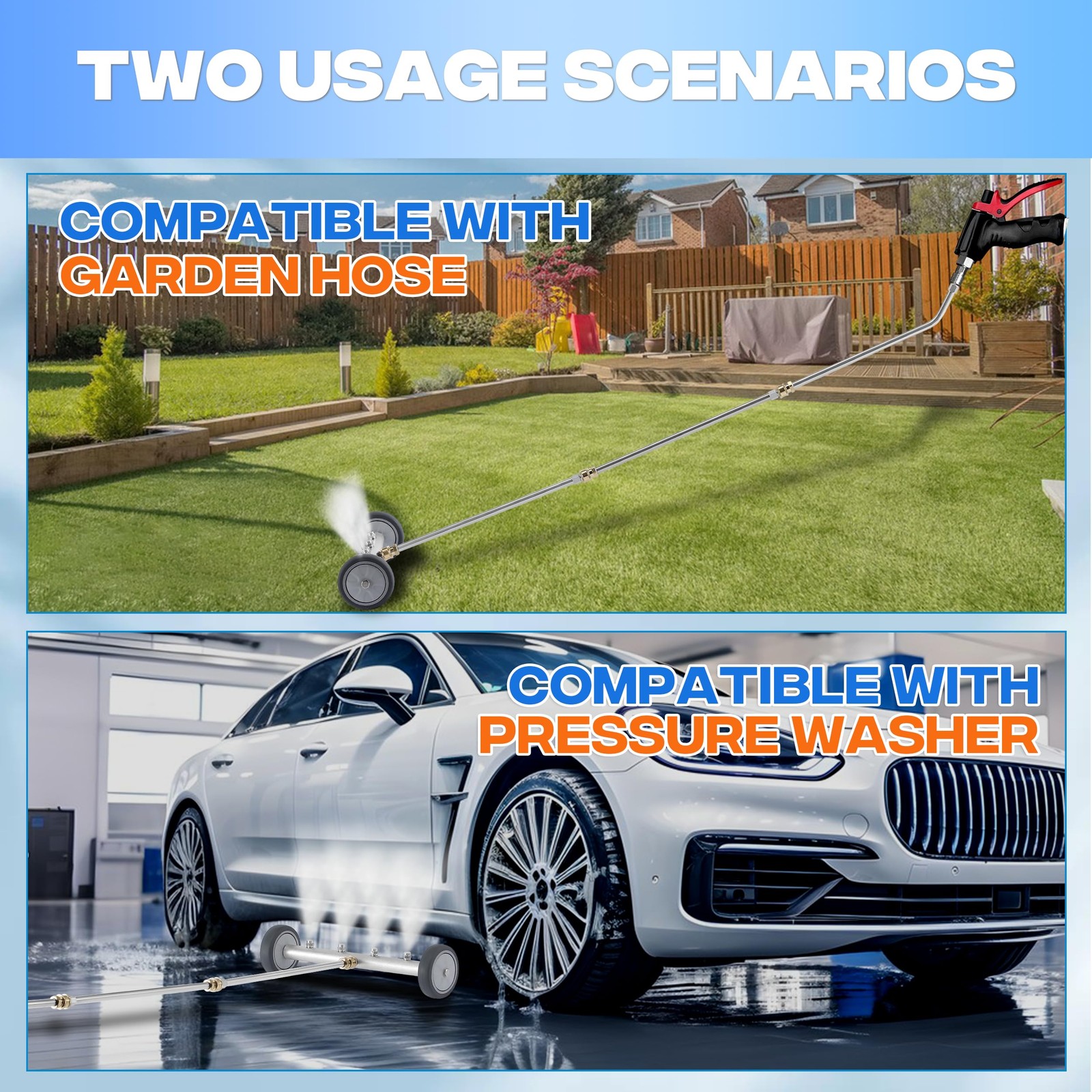 16 Inch Powerful Under Car Washer with Car Wash Mitt, 4000 PSI