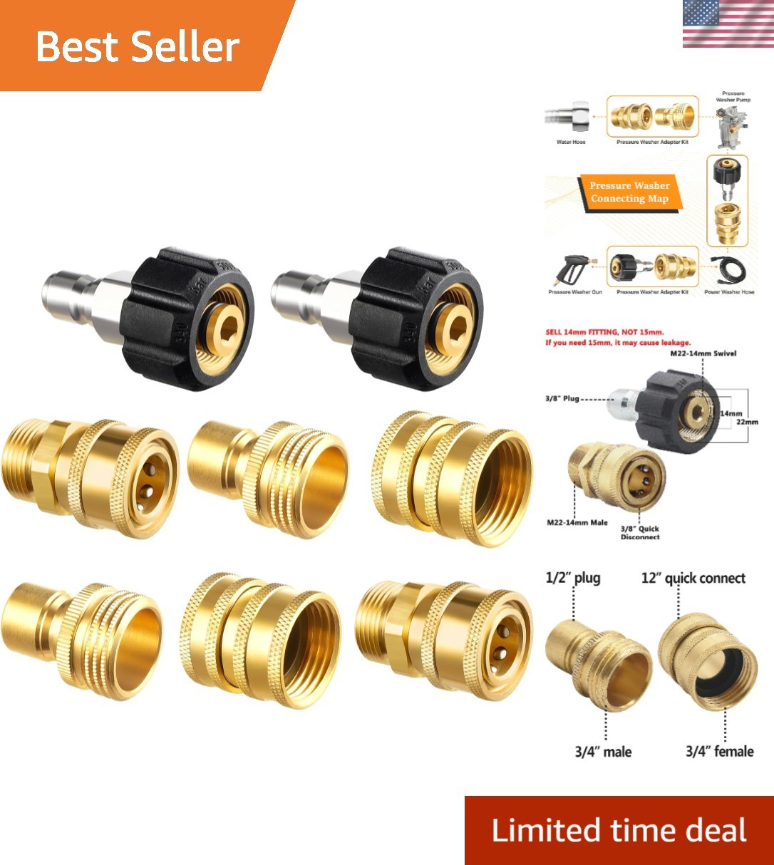 Ultimate 8-Piece Quick Connect Kit for Pressure Washers – M22 and 3/4” Fittings