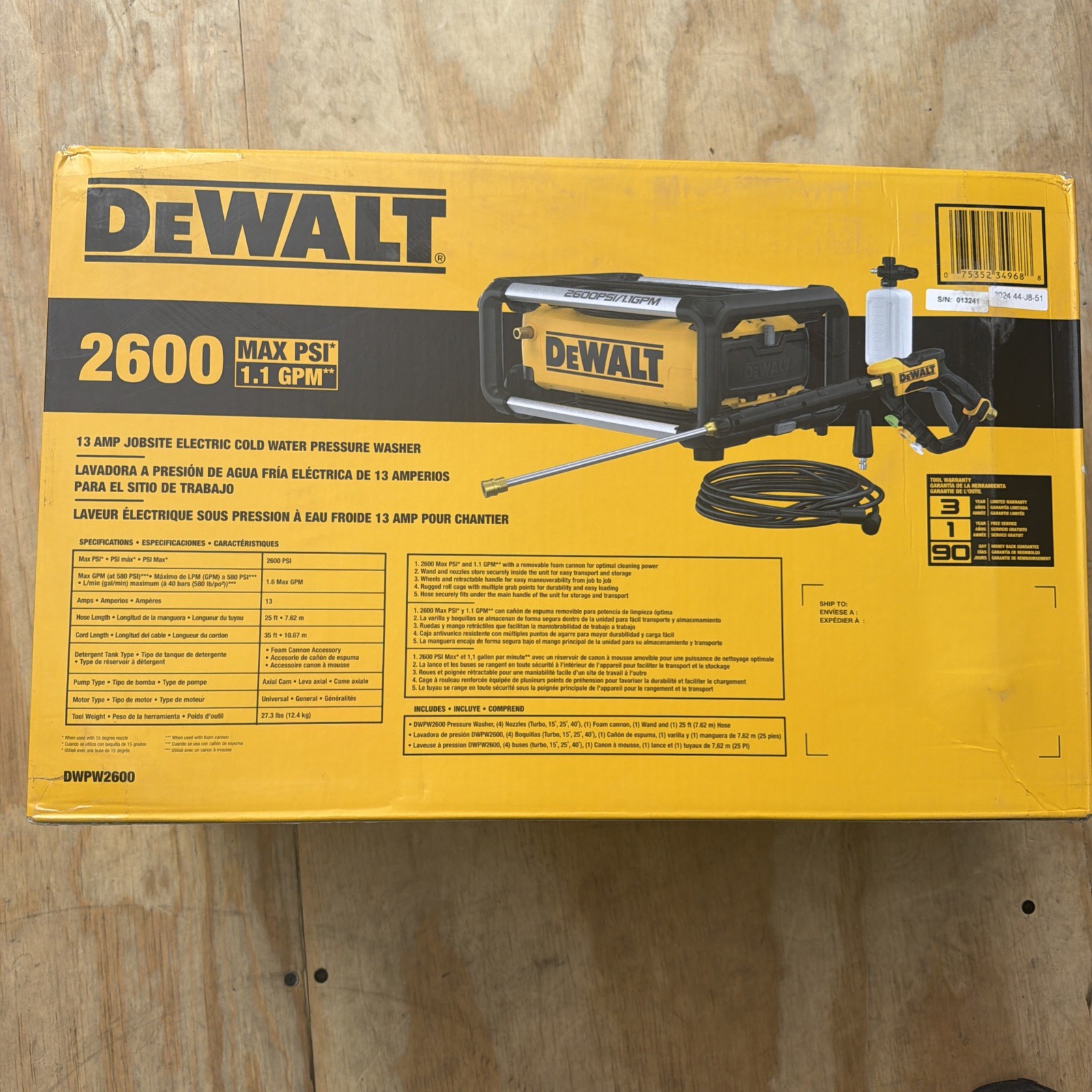 DEWALT 2600 PSI 1.1 GPM Cold Water Electric Pressure Washer